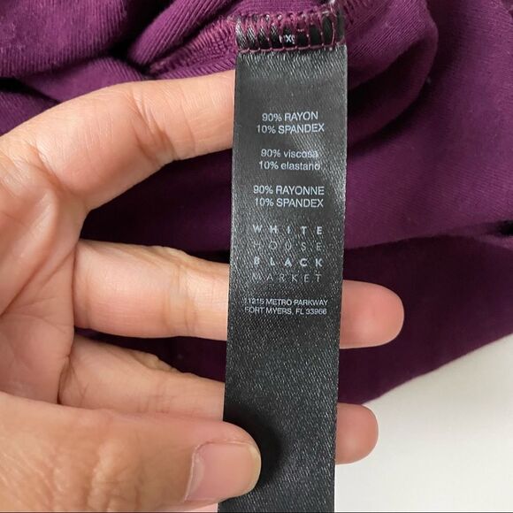 WHITE HOUSE BLACK MARKET PURPLE SHIFT DRESS, V neck SHORT FLUTTER SLEEVE SZ M - Picture 9 of 11